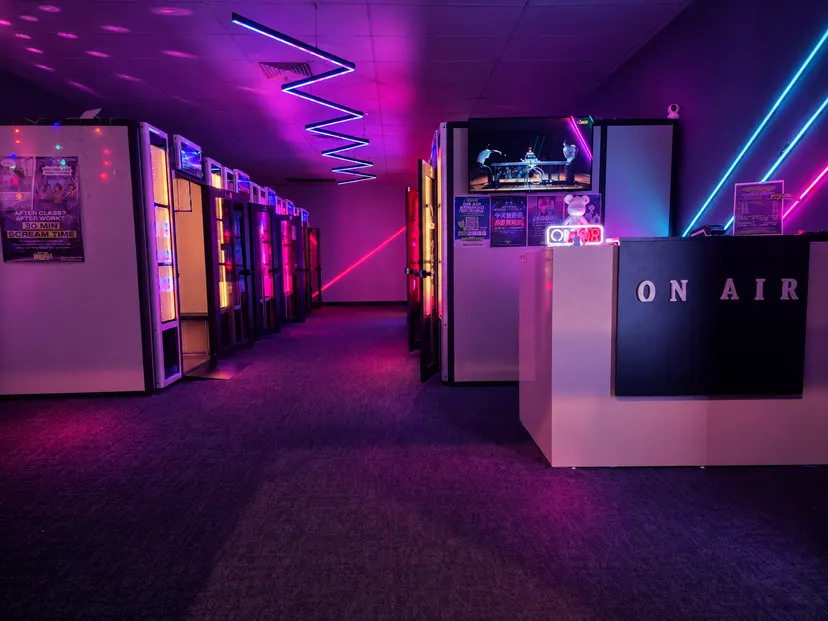 The private booth corridor and front desk at On Air Sunnybank